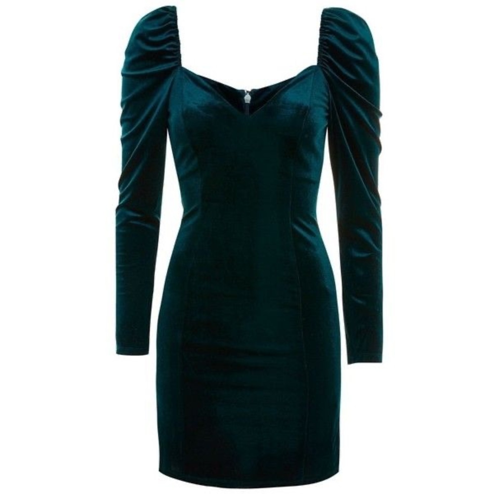 Topshop Dark Teal Velvet Long Sleeve Dress